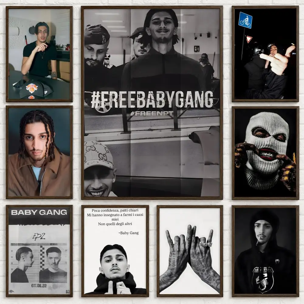 Rapper Baby Gang Zaccaria Mouhib Poster Self-adhesive Art Waterproof Paper Sticker Coffee House Bar Room Wall Decor