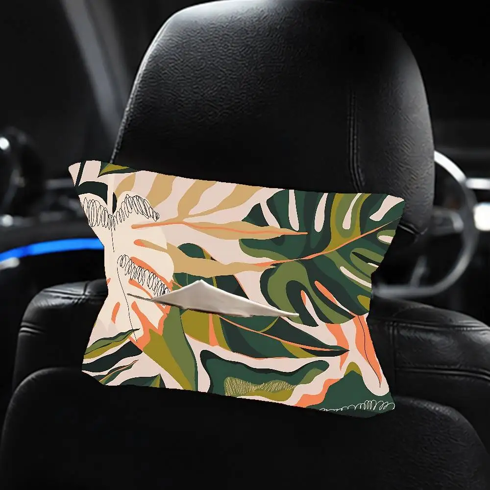 Abstract Plants Car Tissue Box Holder Linen Auto Hanging Napkin Case Interior Accessories Universal Vehicle Paper Organizer