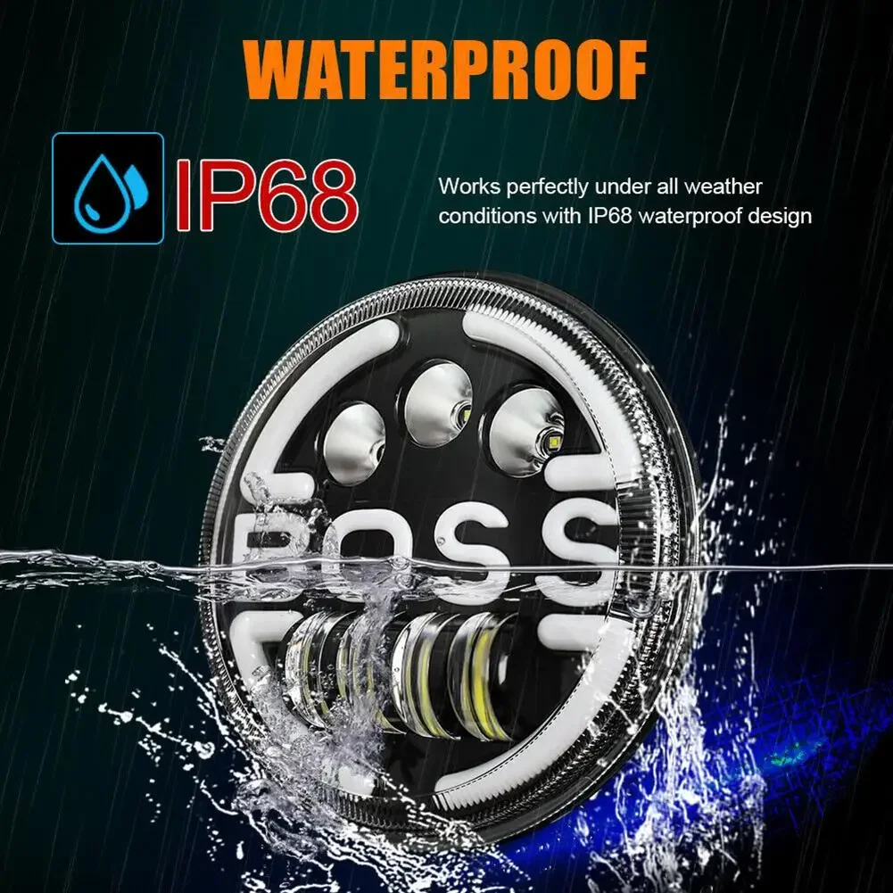 2PCS 7-inch Boss LED Headlights Daytime Running Lights High-low Beams Turning Headlamp Compatible For Motorcycle Jeep Wrangler