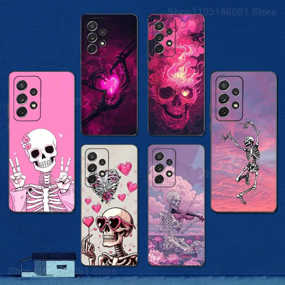 

Pink funny skull Art Phone For Samsung S22,S25,S24,S23,Ultra,FE,Plus,S21,S20,S10,S9,Lite,Soft Silicone Black