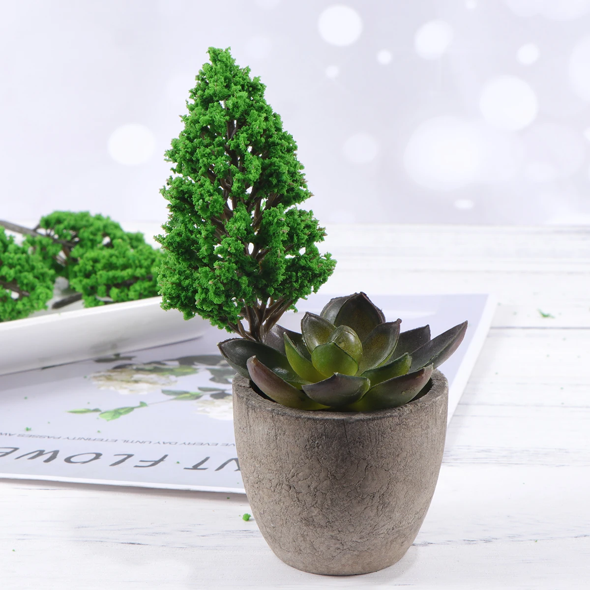 

7 Pcs Miniature Garden Accessories Plastic Poplar Tree Plant Manual Mixed Model Ornament