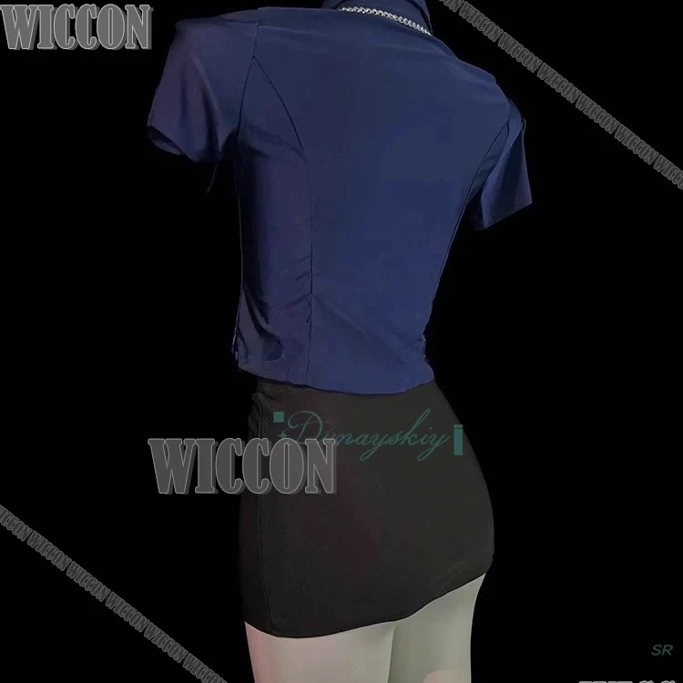 مضيفة طيران المرأة موحدة ضابط الشرطة طوق تنورة الحرير الأسود Strappy الجوارب قميص هالوين حفلة هدية عيد الحب
