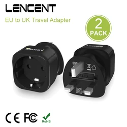 LENCENT 2 PCS EU to UK Travel Adapter  Overload Protection Europe Schuko 2 Pin to 3 Pin UK  Adaptor Euro to British Travel