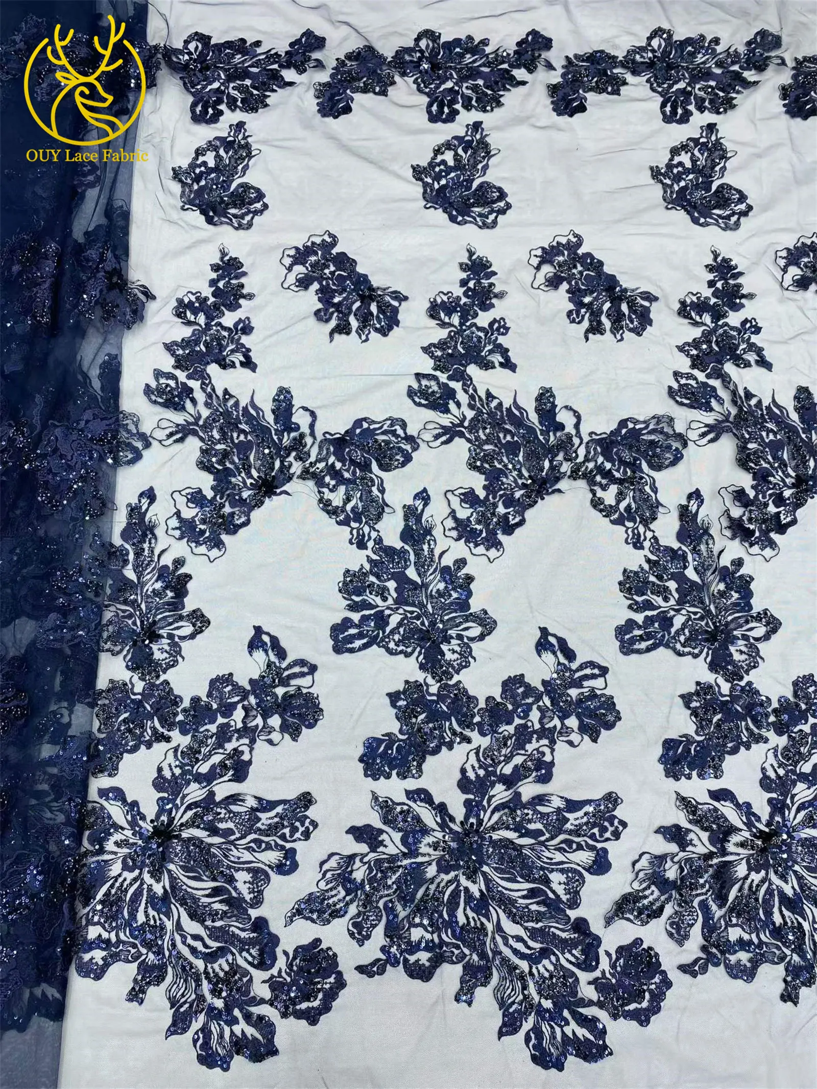 Roter Afrikanischer Bräutigam-Stickerei-Blumenspitzenstoff 2026 Hochwertiger Nigerianischer Pailletten-Perlen-Tüllstoff Hochzeitskleid-Stoff – Detail 15