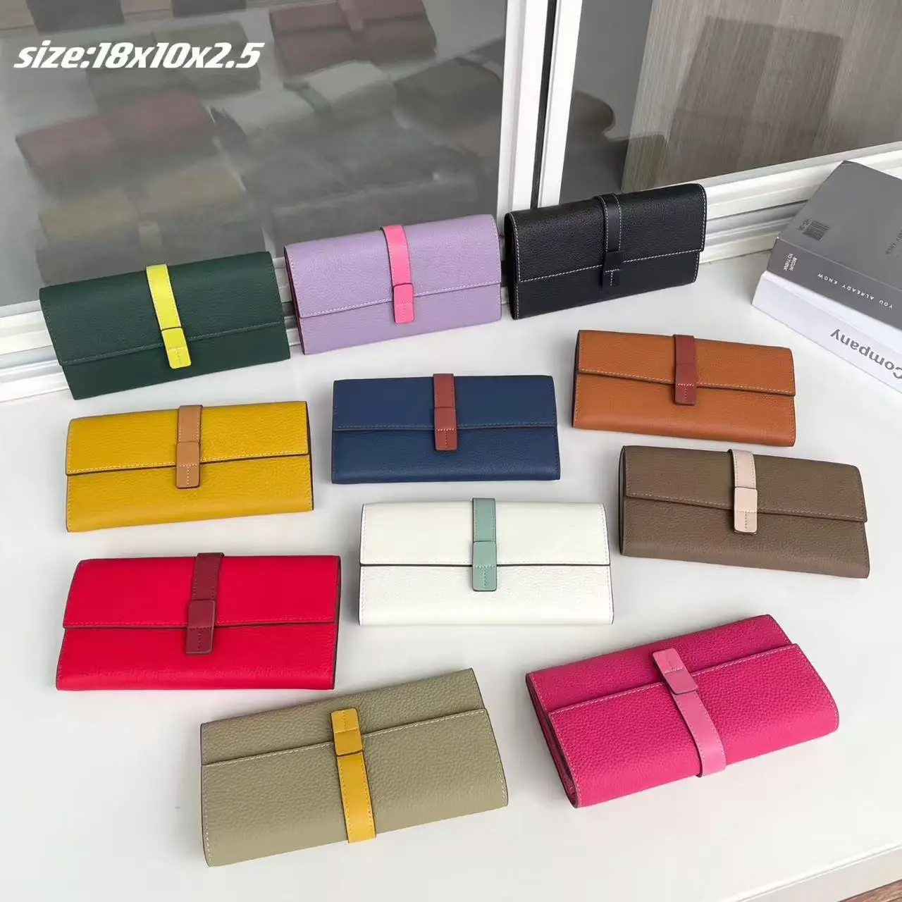 new-ladies-long-three-wallets-top-layer-cowhide-leather-lychee-pattern-color-block-luxury-multi-functional-leather-clutch