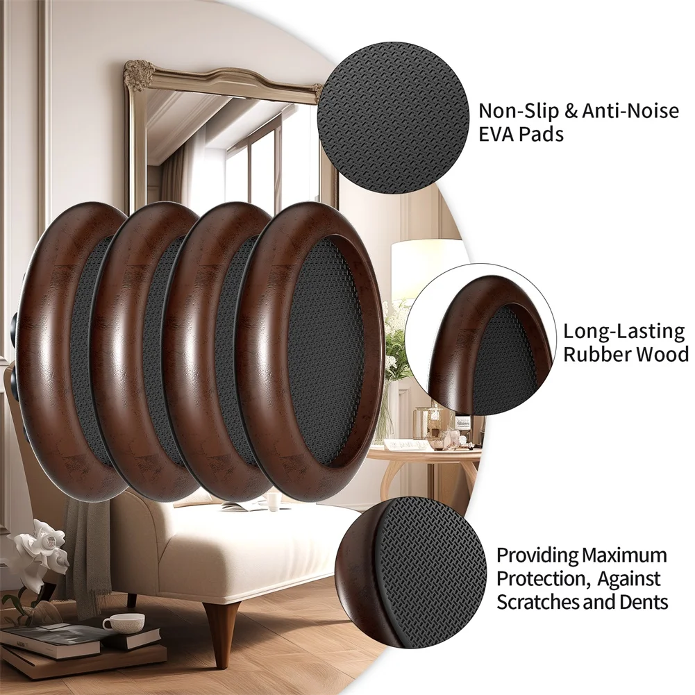 4pcs Non Slip Furniture Leg Pads Wood Grain Color Round Foot Protectors For Sofa Chairs Tables Easy Installation