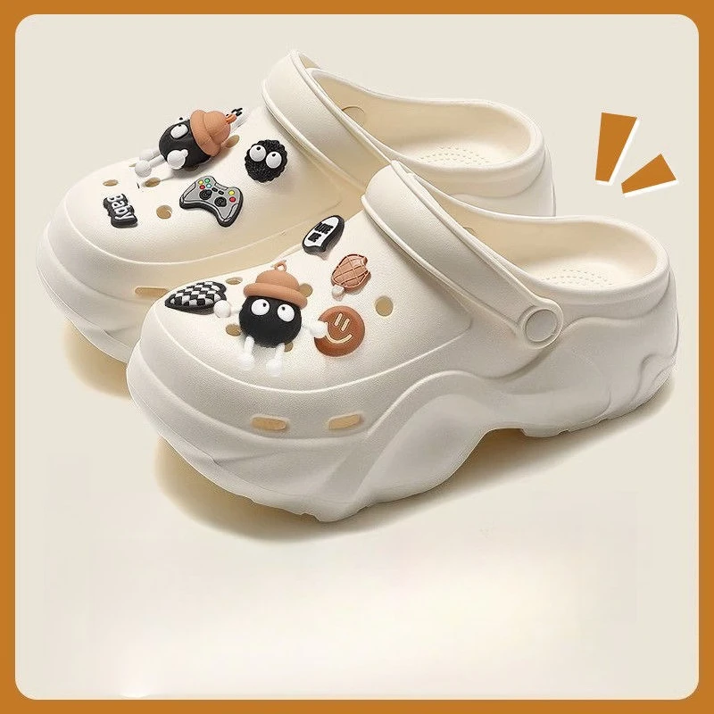 Women's Cute Platform Clogs 2025 Summer 3cm+ Height Boosting W/ Charms Arch Support Slip-On Mules White Black Brown Ready Ship