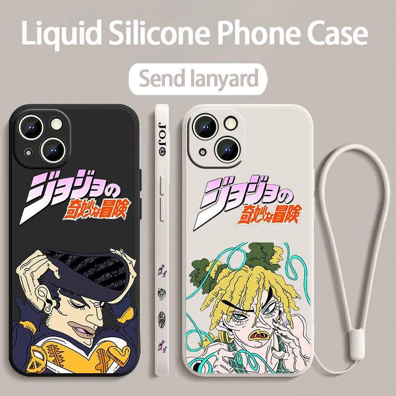 

JoJo Bizarre Adventure Phone Case For Apple iPhone 16 15 14 13 12 11 8 7 Pro mini Max Plus Liquid Left Rope Soft Cover