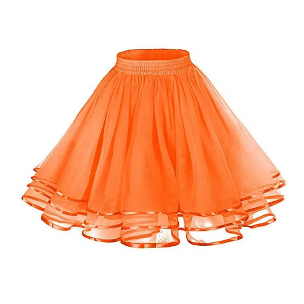 

Knee-length Tulle Skirt Girl Puffy Tulle Skirt Elastic High Waist 3-Layer Tulle Petticoat Skirt Satin Lining Dress Up Skirts