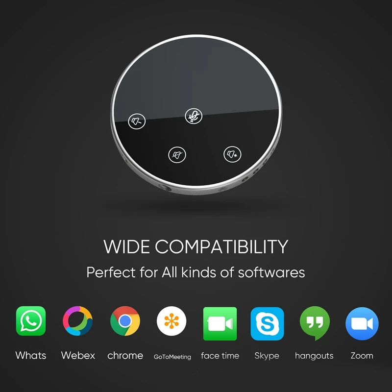 Microfone de conferência USB com alto-falante, alto-falantes, botões de contato do sensor, volume mudo