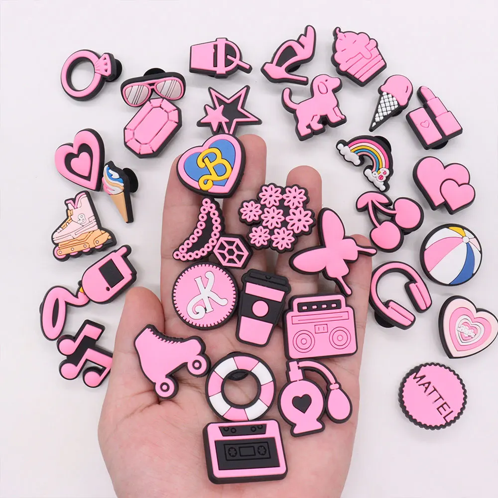 سحر الأحذية البلاستيكية للأطفال ، خاتم فراشة وردي ، نجمة ، إكسسوارات أحمر شفاه على شكل قلب ، ديكور حذاء صندل ، هدية عيد الميلاد ، تخفيضات كبيرة ، 1 روض #4