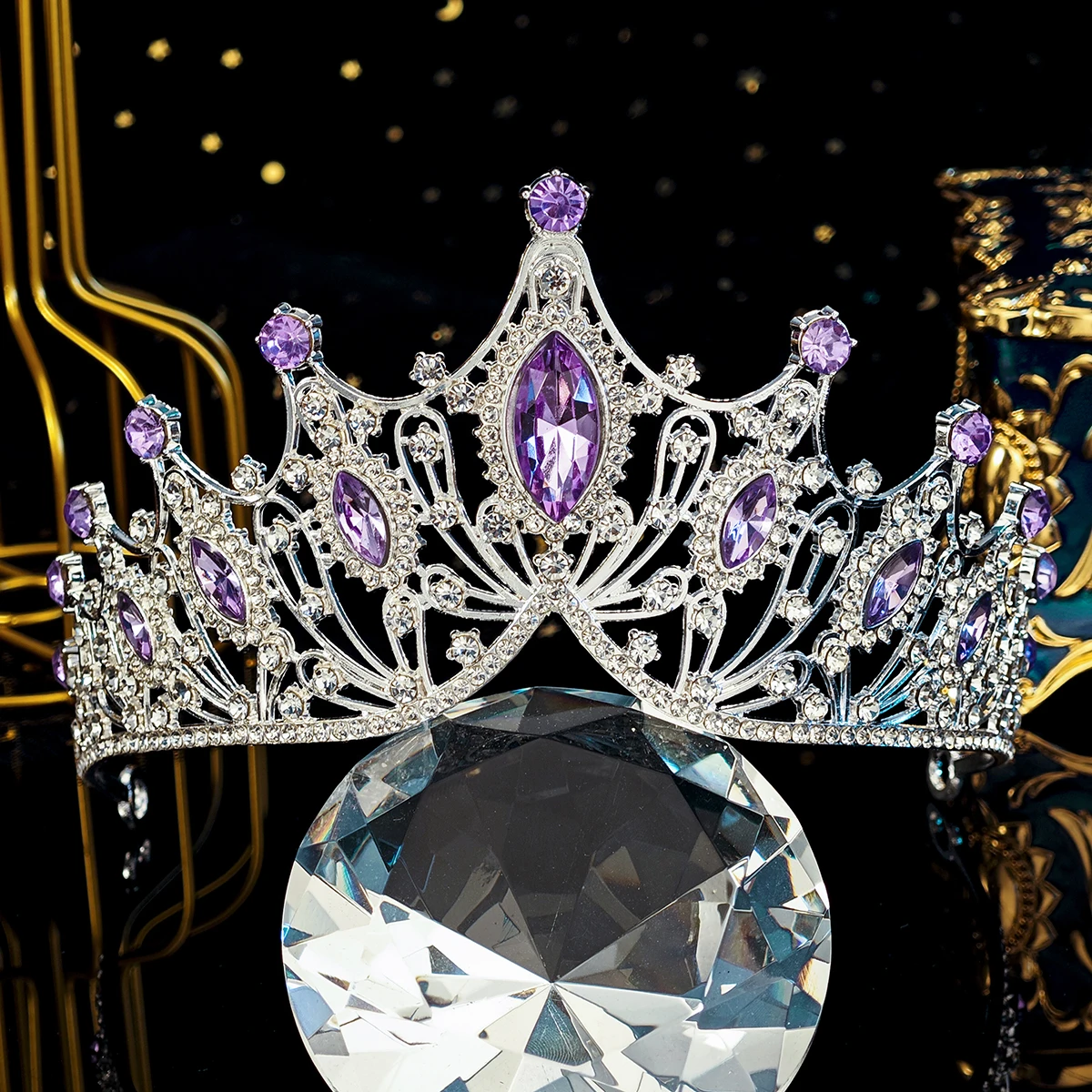 Bridal Headwear Full Of Dazzling Atmosphere Luxurious Exquisite Purple Ladies' Bridal Wedding Tiara