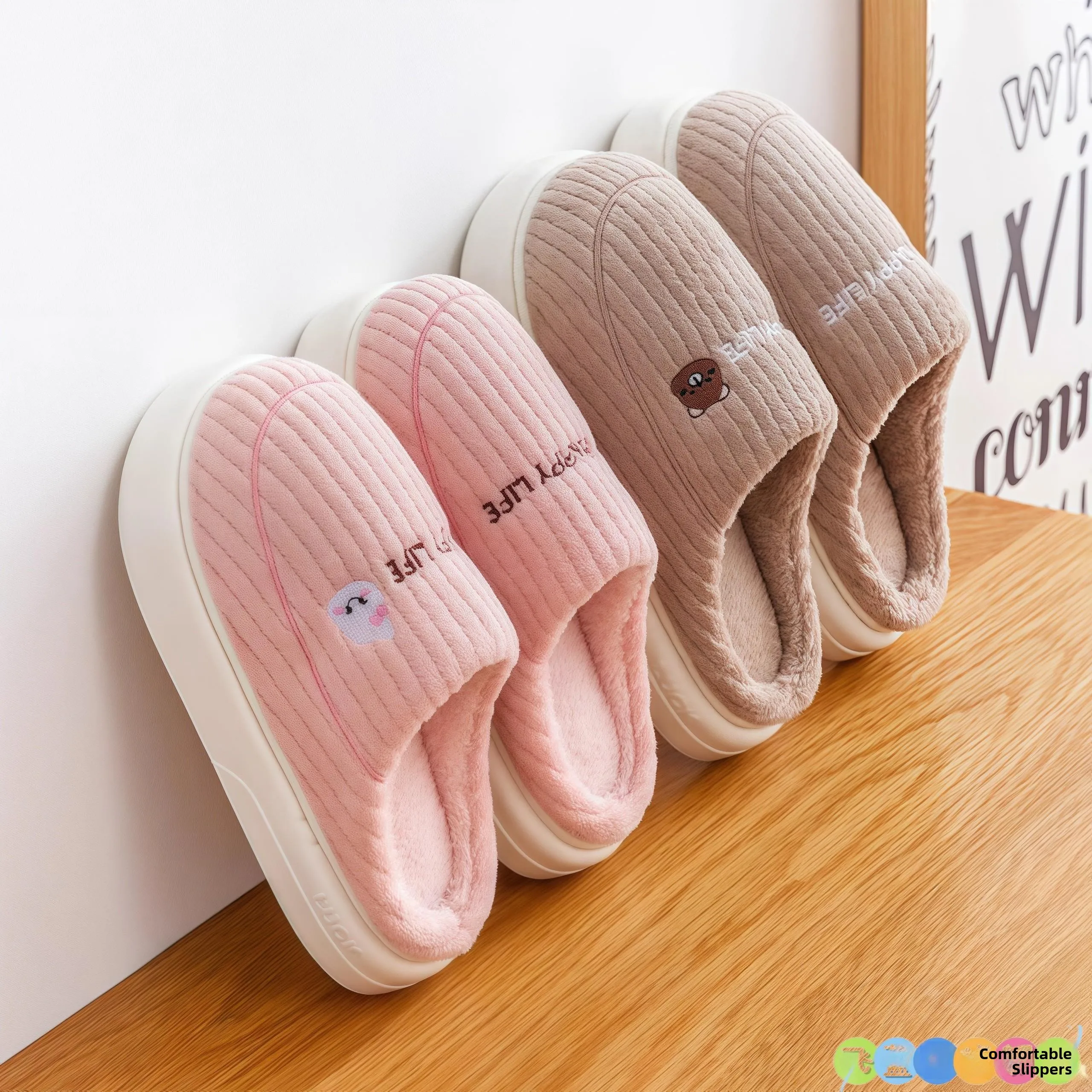 

Thiened Fluffy Indoor Cotton Slippers for Men And Women Home Floor Warm Winter Booties Anti-Slip PVC Bot Leisure Slippers