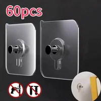 2/60pcs Self Adhesive Wall Hooks Strong Sticky Picture Frame Nails Hook Transparent Traceless Wall Hangers Kitchen Bathroom Hook