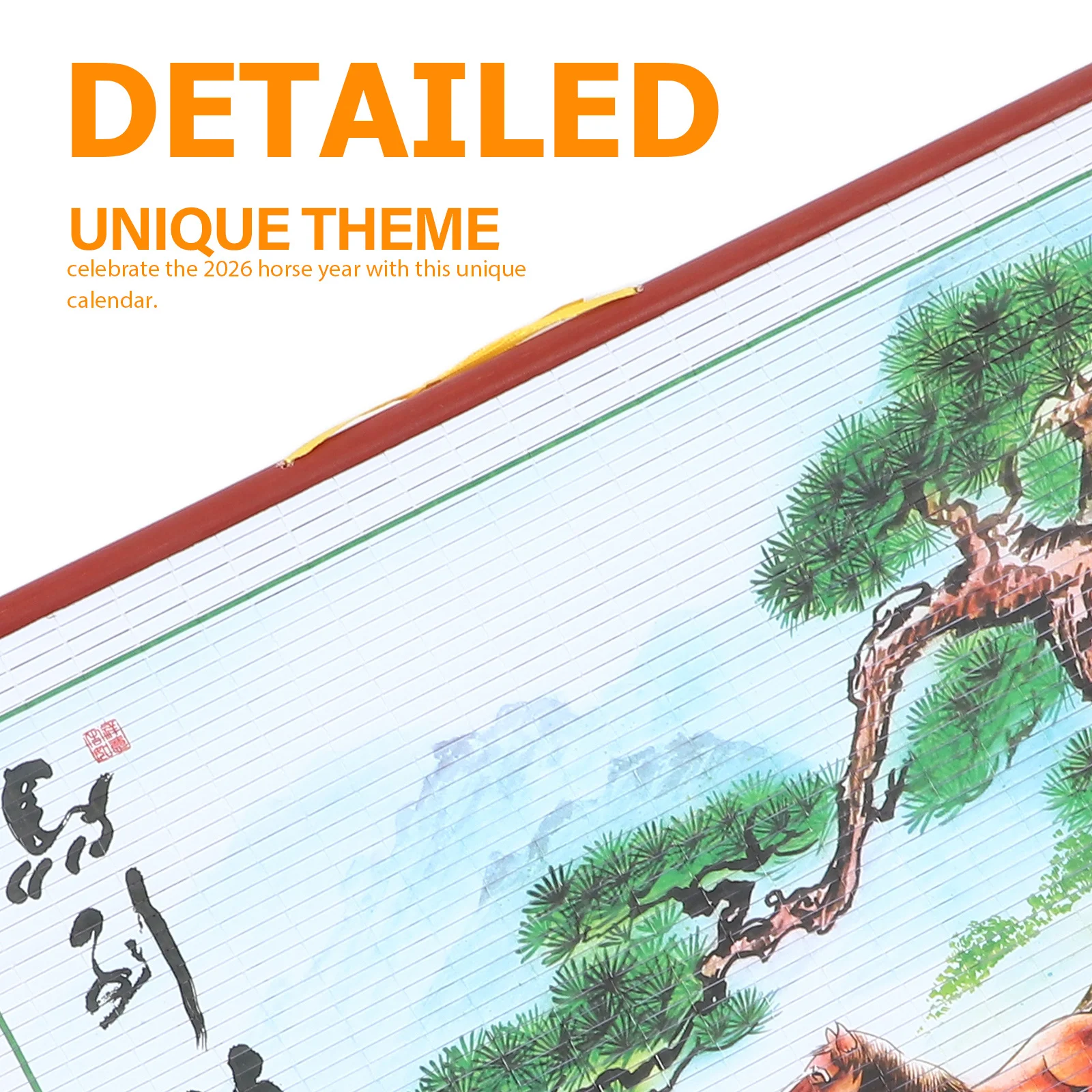 Calendario a scorrimento sospeso 2026 Tema dell'anno del cavallo Decorazione da parete tradizionale cinese in finto rattan per uso in ufficio nel soggiorno