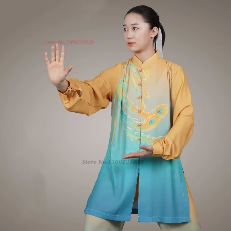 

2026 traditional chinese tai chi uniform wushu kungfu suit gradient color martial arts wing chun training practice exercise set