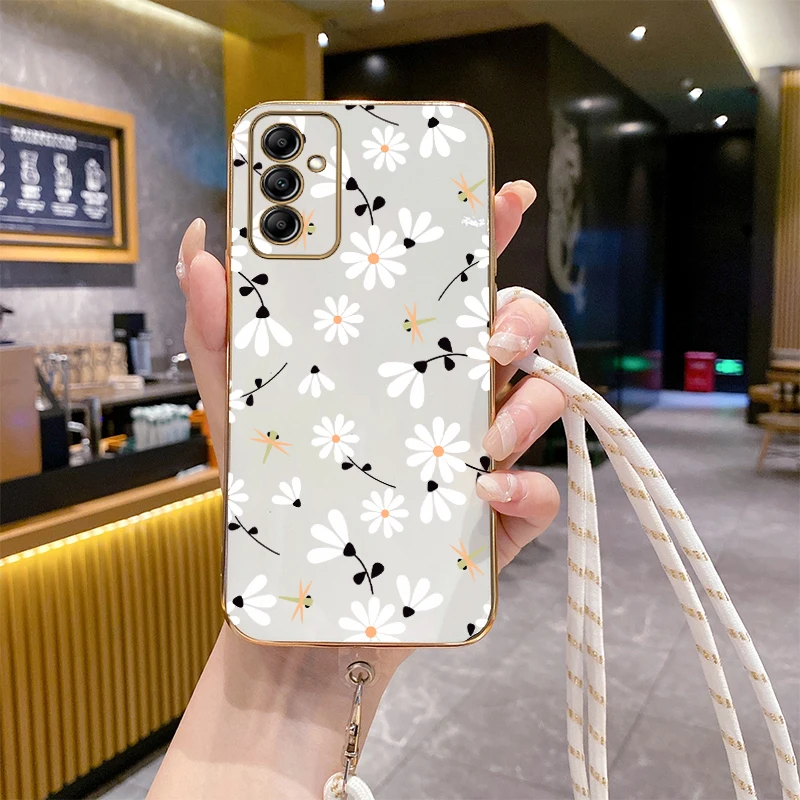 A14 Eenvoudige Bloem Luxe Plating Telefoon Case Voor Samsung A14 A12 A10 A03 A03 A04 A15 A 02S A05 A13 A 21S A23 A24 A25 A31 A22 A32 Cover