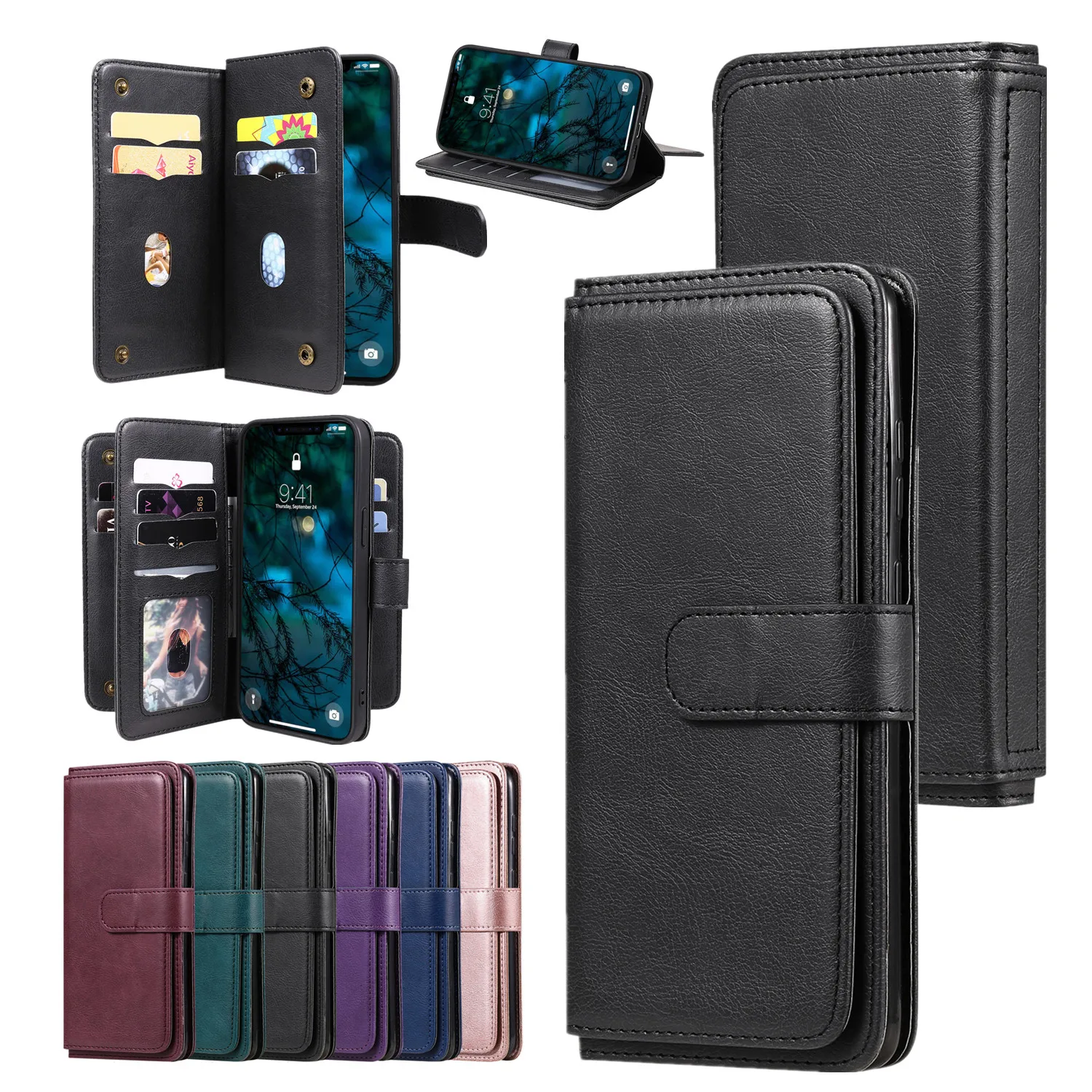 Luxury Leather Case for iPhone 11 12 13 Mini Pro X XS Max XR SE 2020 6 6S 7 8 Plus Flip Wallet Cards Stand Phone Bags Cover