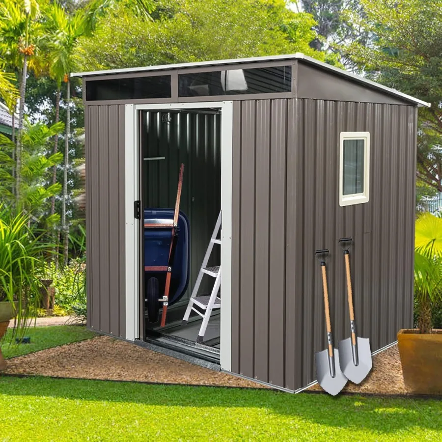 

Садовый сарай из оцинкованного металла с окном и металлической основой 6 футов x 4,5 фута, серый сарай для хранения инструментов для патио