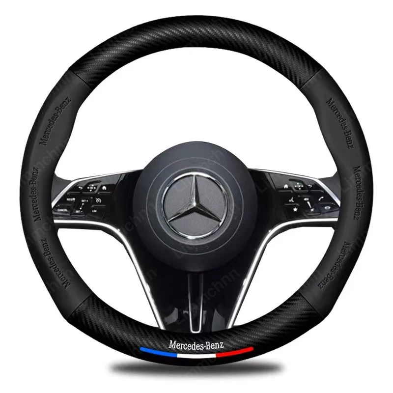 3D Embossed Leather Steering Wheel Cover for Mercedes-Benz C E A S GLC GLE CLA GLA GLB etc Cowhide Anti-Slip Breathable 38cm - Detail 1