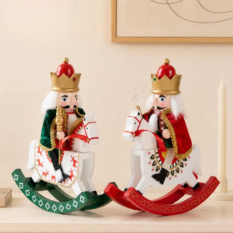 Nutcrackers Christmas Decorations Indoor Tabletop Christmas Decor Wooden Rocking Horse Soldier Office Party Decorations for Room