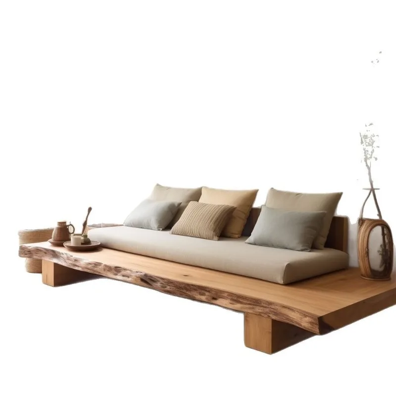 Homestay hotel log sofa, irregular natural edge solid wood sofa