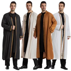 Middle East Men Long Robe Traditional Stand Collar Cardigan Dishdasha Kaftan Eid Muslim Islamic Abayas Ramadan Morocco Dubai