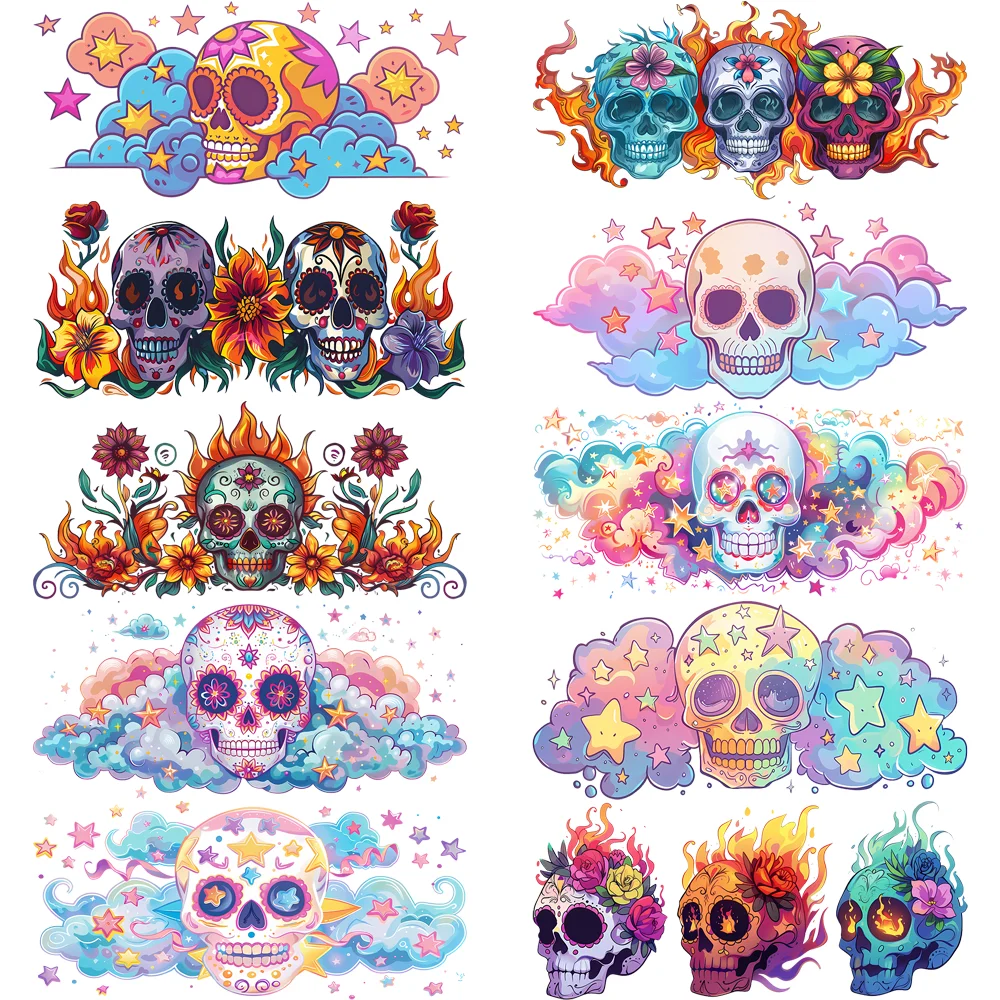Day of the Dead Sugar Skull 3D UV DTF Cup Wrap Flame Floral 16oz Libbey Glass Cup Waterproof Transfer Sticker Decal