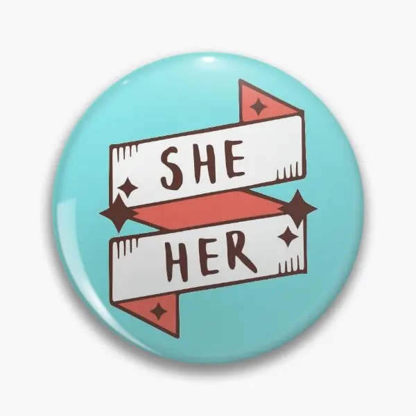 She Her Feminine In Cyan  Soft Button Pin Cute Clothes Lover Lapel Pin Hat Badge Brooch Decor Funny Creative Collar Jewelry Gift