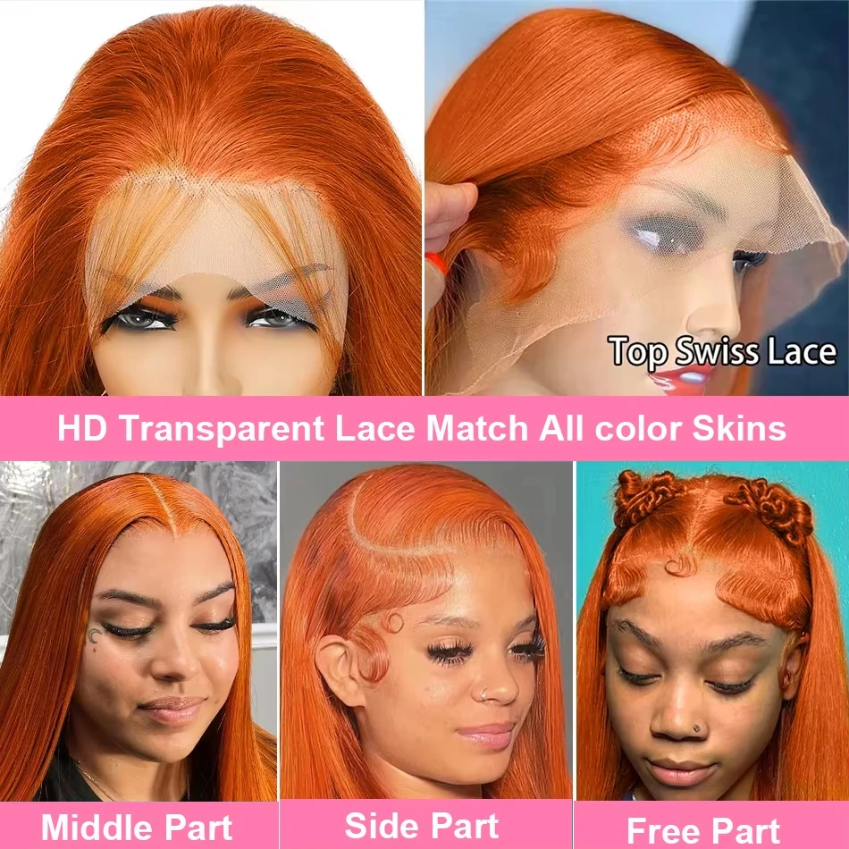 40 بوصة الزنجبيل 0 المدى العظام مستقيم Hd الدانتيل باروكة من شعر طبيعي 13x6 Hd الدانتيل أمامي 100% الملونة البرازيلي قبل قطعها الباروكات للنساء