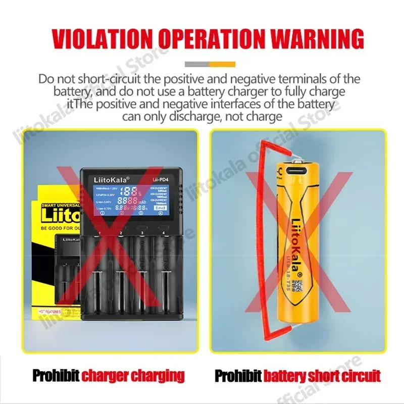 LiitoKala USB-18-T35 충전식 리튬 이온 배터리, LED 표시등 포함, DC 충전, NCR18650B, 3.7V, 3.7V, 3400mAh, 4 개