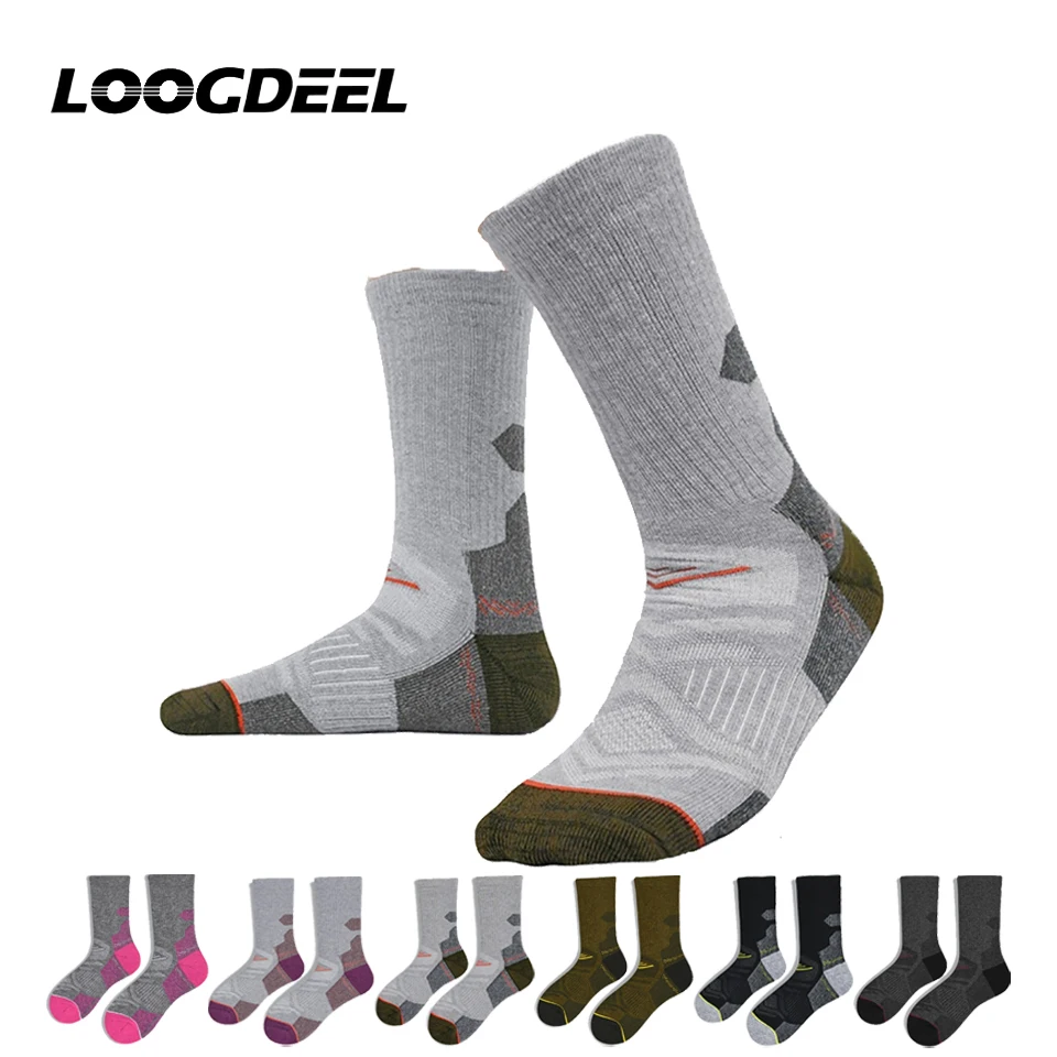 Loogdeel 1 pair Outdoor Men's Snow Socks Thickened Terry Women's Mid-calf Merino Wool Socks Heat-retaining Warm Hiking Socks