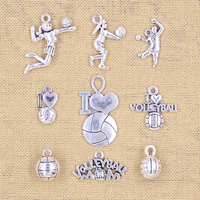 Charms 3D volleyball player volleyball sporter Love volleyball Antique Silver Color Pendants DIY Making Findings Tibetan Jewelry