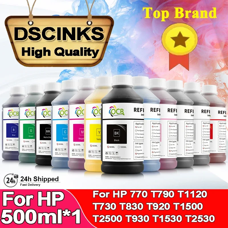 500ML Pigment Ink For HP T770 T790 T1120 T1200 T1300 T620 T610 T1100 T2300 Z2100 Z5200 Z3100 Z3200 Z5400 T920 T930 T2530 Printer