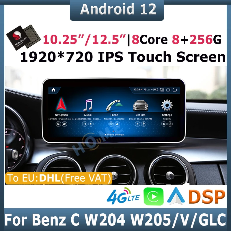 

10.25 12.5inch Snapdragon 8+128G Android 12 Car Multimedia Player GPS For Mercedes Benz C Class W204 w205 V class W638 2008-2018