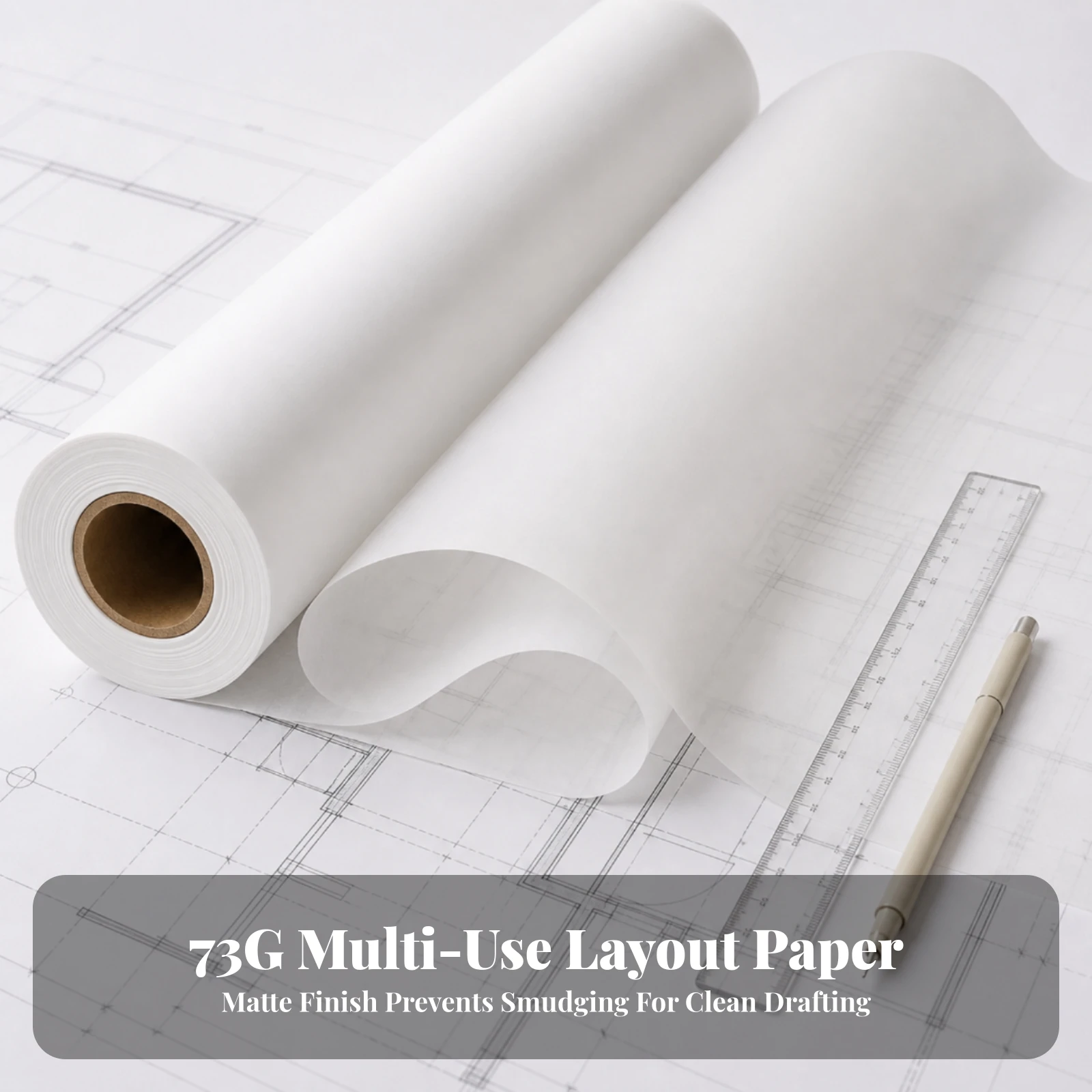 Tracing Paper Roll 73 Grams per Square Meter Translucent Tracing Paper Semi-Transparent Smooth for Architects