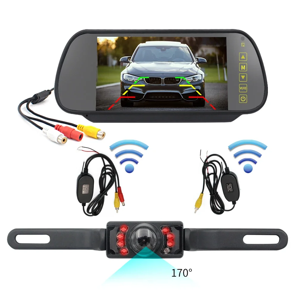 

Waterproof and Night View Function Car Reversing Aid 7 Inch Car Wireless IR Reverse Backup Camera Kit With LCD Mirror Monitor