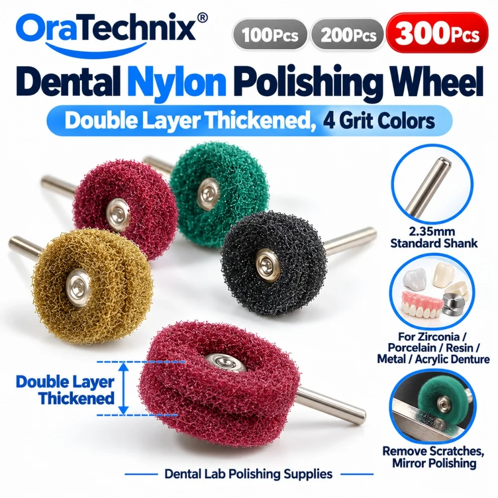 Dental Nylon Polishing Wheel Double Layer Thickened 2.35mm Shank for Zirconia Porcelain Resin Metal Acrylic Denture Polishing