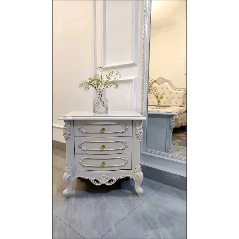 European bedside table Bedroom bedside storage cabinet Golden black mahogany paint engraved simple modern cabinet Bedside cabine