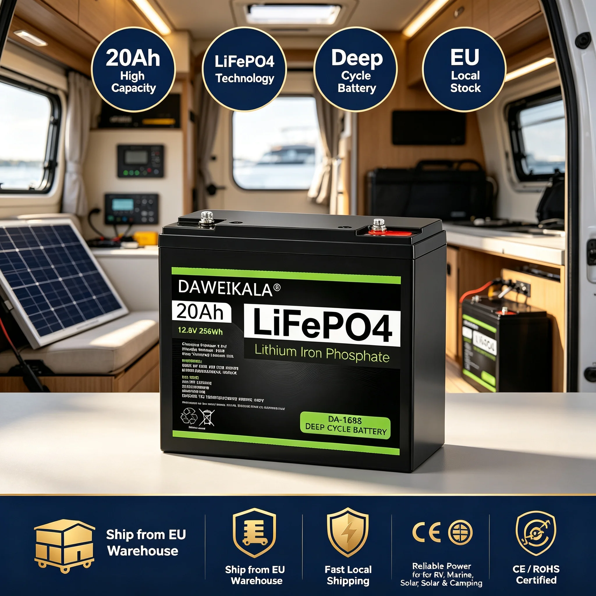 12V 20Ah LiFePO4 Lithium-Eisenphosphat-Batterie, wiederaufladbare Deep-Cycle-Speicherbatterie, für Wohnmobile, Boote, Solaranlagen für Zuhause, Outdoor-Camping & Off-Grid-Stromversorgung, Versand aus