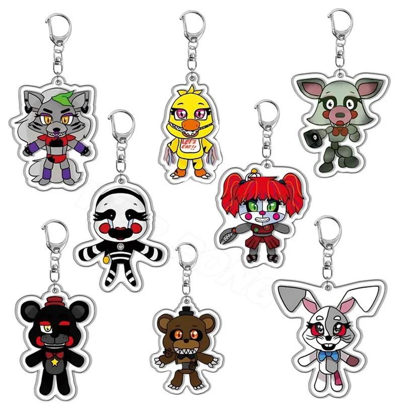 Anime Game Midnight Keychains Horror Game Foxy Chica Double Sided Cartoon Pendants Key Chains Collection Accessories Gifts