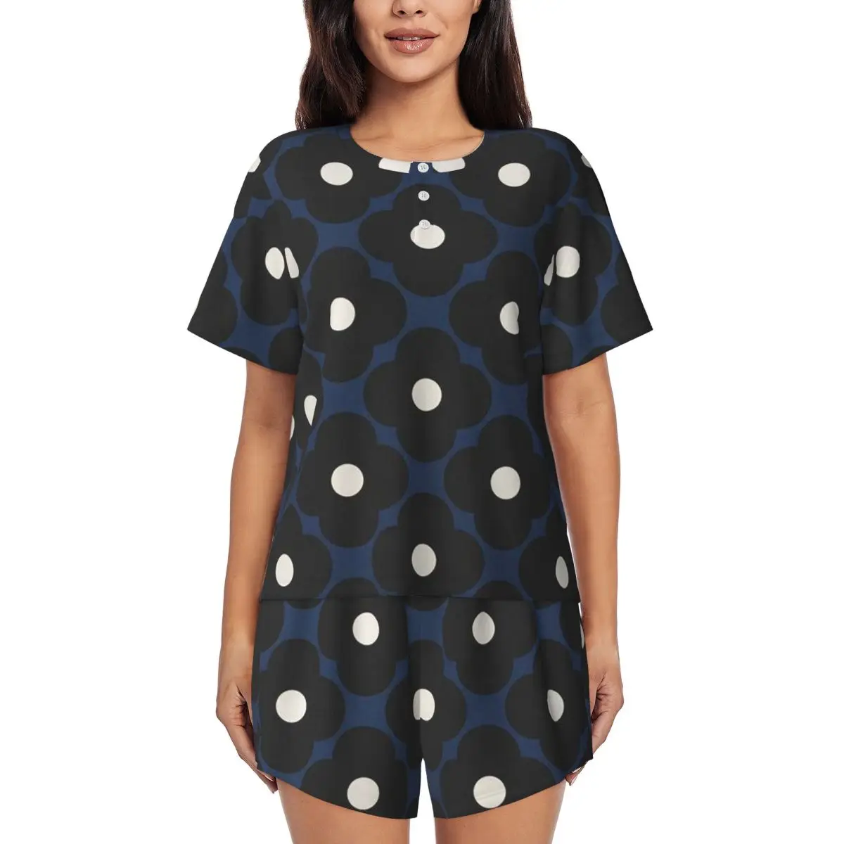 

Ночная рубашка Orla Kiely Flowers Abstract с круглым вырезом и короткими рукавами для сна, женский мягкий пижамный комплект с короткими штанами