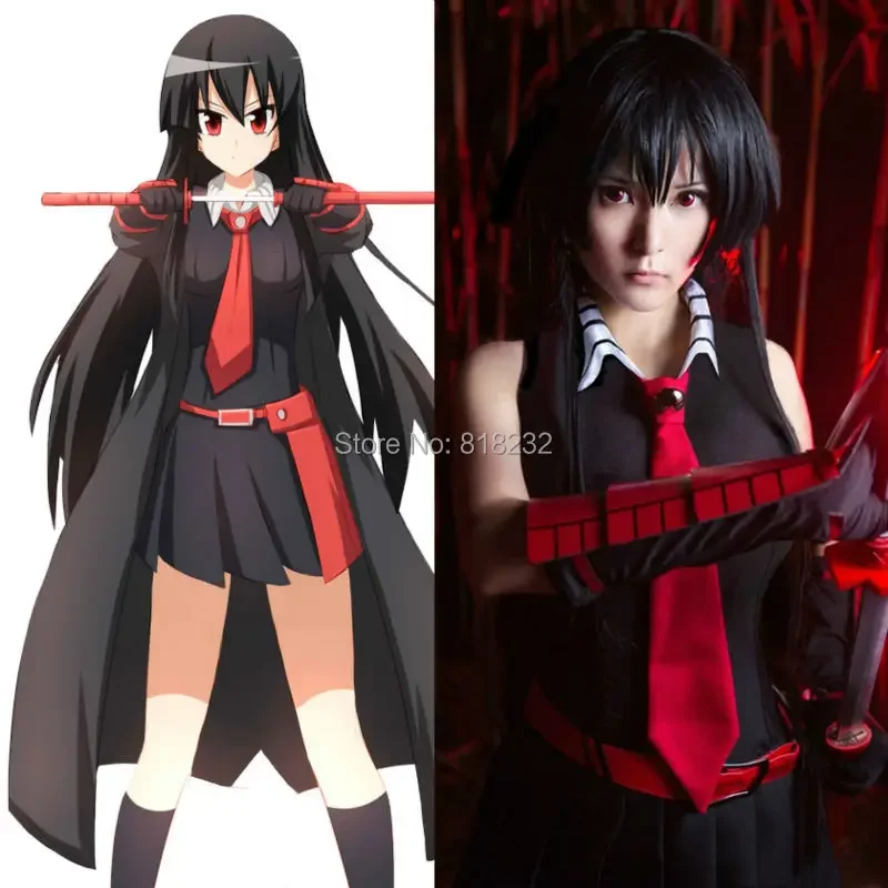 Akame ga KILL Akame Black Sleeveless Dress Uniform Outfit Anime Cosplay Costues