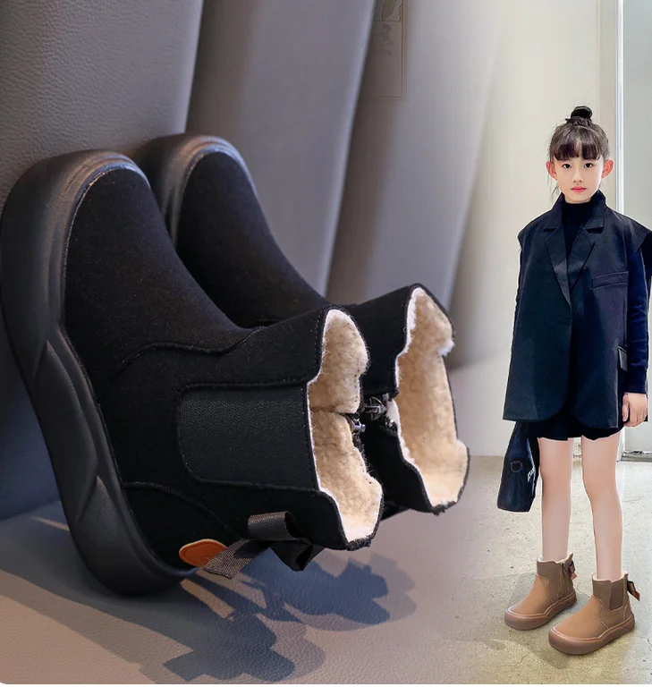 แฟชั่นกลับผีเสื้อ Suede กลางลูกวัวรองเท้าบูทสําหรับสาวคลาสสิกรอบ Toe Princess Platform รองเท้าเด็กรองเท้าเชลซี