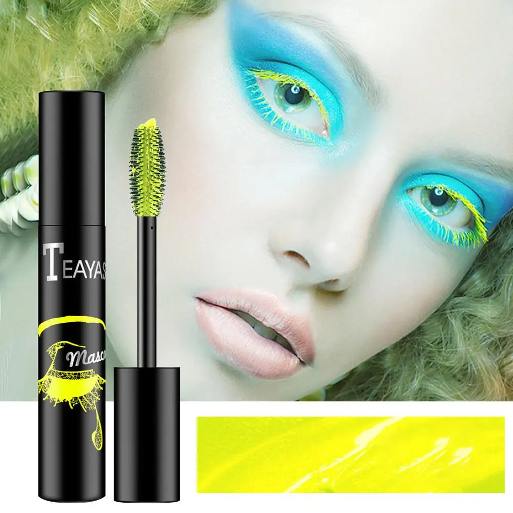 Professional Color Waterproof Maquiagem Mascara, Rápido, cílios fluorescentes, cílios verdes, Seco Alongamento, Z6v6