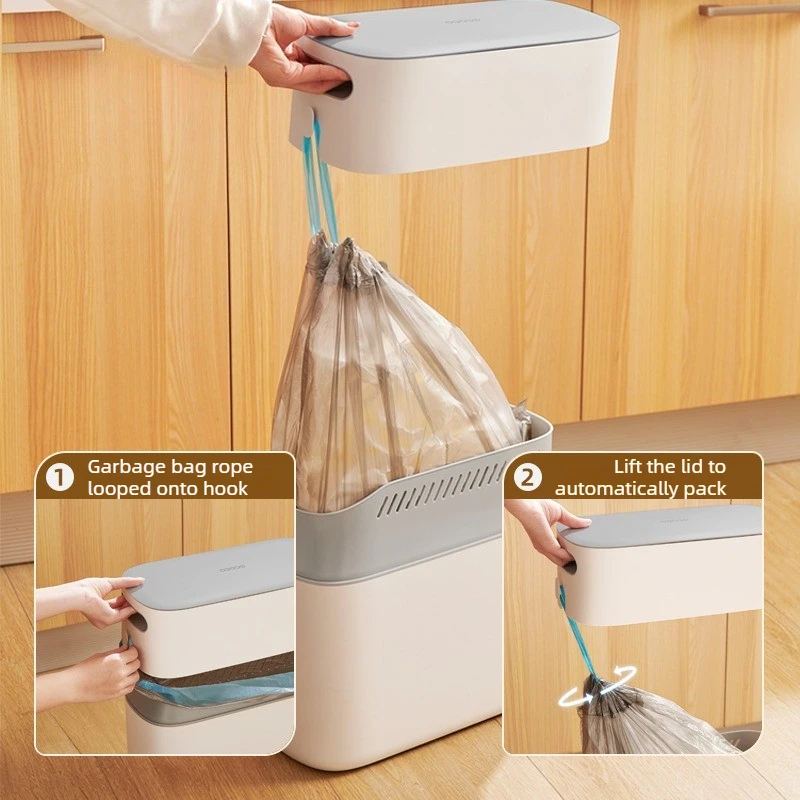 New Household Press‑Type Trash Bin Auto‑Packing Narrow Slim Garbage Can with Lid for Toilet Living Room Kitchen Office Dustbin