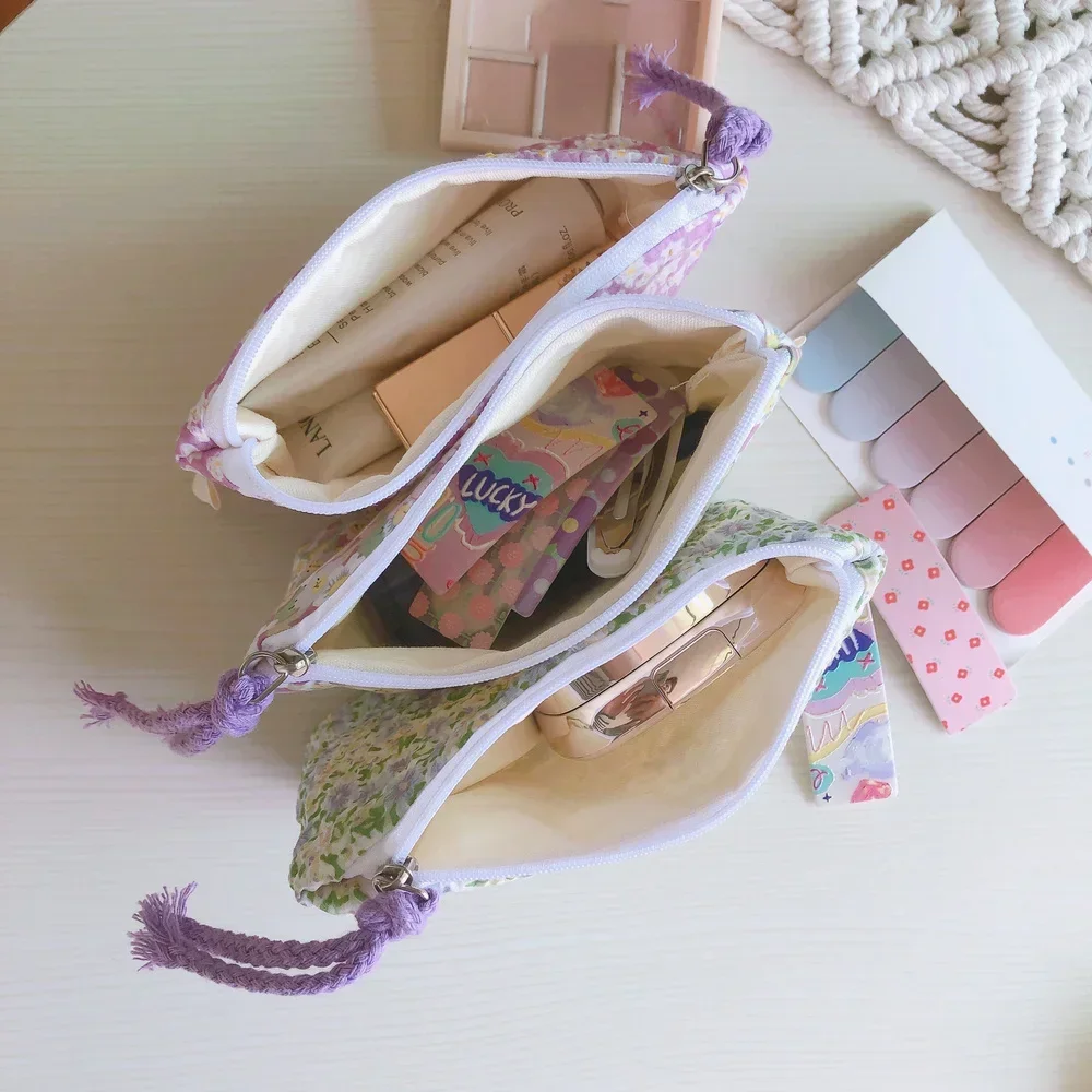 Women Small Cosmetic Make Up Bag Mini Cotton Floral Organizer Bags for Girls Lipstick Makeup Case Children Purse Coin Pouch Case