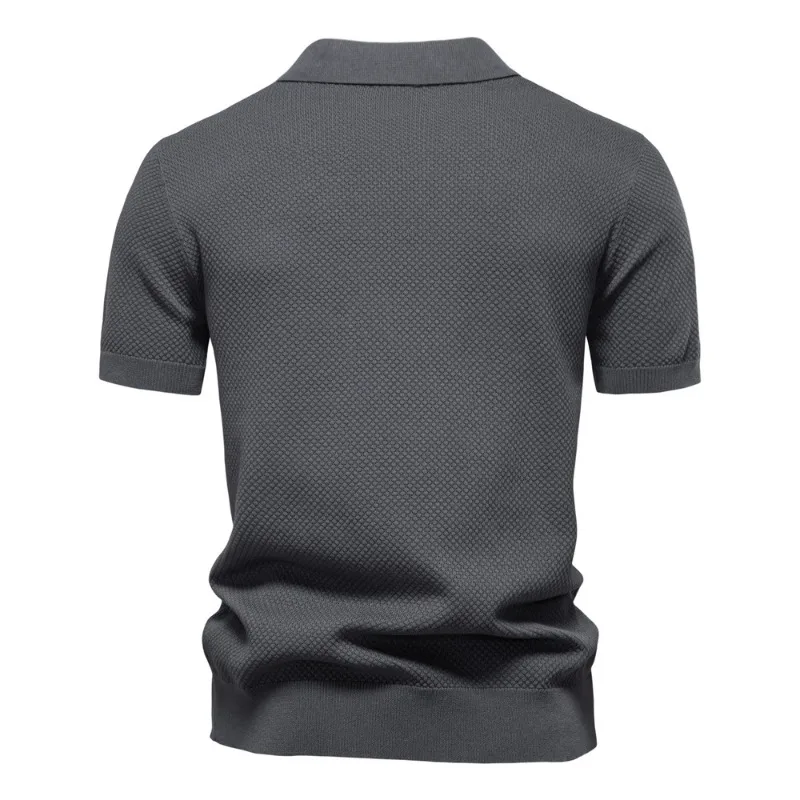 2026 Summer High-quality European Size Pineapple Pattern Woolen Polo Shirt Men's Business Men's Short-sleeved Sweater Polo