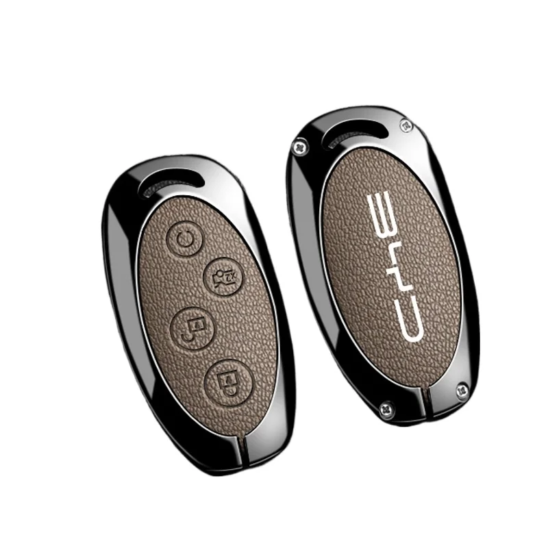 Zinc Alloy Key Fob Cover for BYD Tang/Song Plus DM-i/Yuan EV360/EV535/Qin Fuel Edition/E1/E3, KeyCase Shell with Keychain