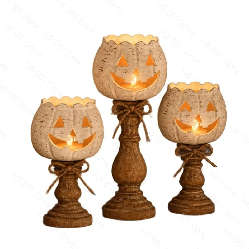 Cute Pumpkin Candle Holder Halloween Decoration Fun Desktop Ornament for Holiday Party Atmosphere Layout